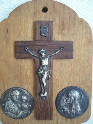Vintage Wood/Glass/Metal Personal Holy Water Font with Jesus,  Mary,  Joseph 2