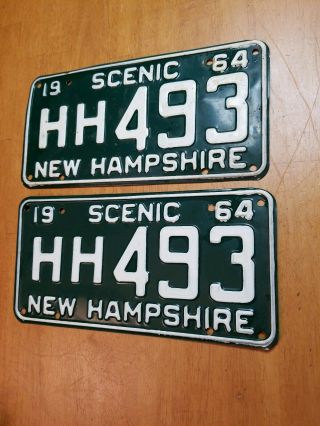 1964 Hampshire License Plate Pair Set Hh 493