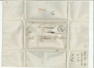 Stampless Folded Letter: 1850 Lyon,  France Black Cds