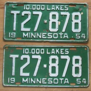 Minnesota 1954 Farm Truck License Plate Pair - Quality T27 - 878