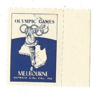 Old Stamp Cinderella 1956 Melbourne Olympic Games Blue & White