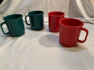 Vintage Rubbermaid Mugs Set Of 4 Red & Green Christmas