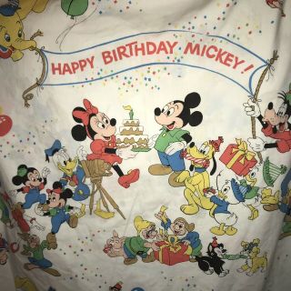 Disney Wamsutta Happy Birthday Mickey Mouse Vintage Twin Flat Sheet Dumbo Donald