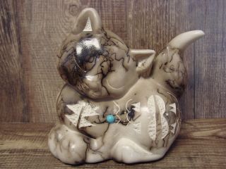 Native American Pottery Cat Sculpture By Vail Navajo Pot