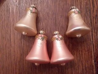 Vtg West Germany Christmas Ornaments Bell Glass Gold Filigree Glitter Jeweled Ro