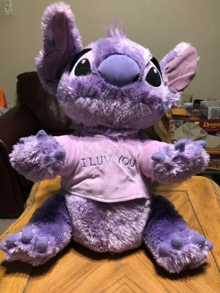 Disney Store Lilo Stitch I Luv You 18 " Plush Stuffed Purple Ships Valentine