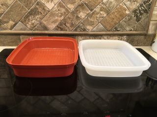 Tupperware 1294 - 3 Red Season n’ Serve Meat Marinade Keeper w 1295 - 6 Frosted Seal 6