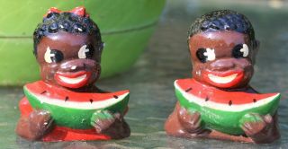 Vintage Black Americana Boy And Girl Eating Watermelon Salt & Pepper Shaker Set