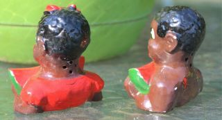 Vintage Black Americana Boy and Girl Eating Watermelon Salt & Pepper Shaker Set 2