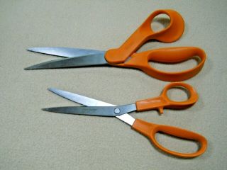 2 Vintage Fiskars Scissors 8 " & 10 " Made In Finland / Sewing Crafts Cutting