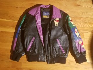 Winnie The Pooh 2000 Disney Embroidered Leather Jacket Purple Sz M Medium