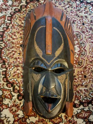 Hand Carved And Painted African Wood Wall Art Tribal Mask