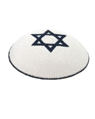 17 Cm Knitted Kippah Star Of David Blue Shabbat Holiday Yarmulke Jewish