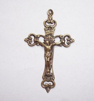 Antique/vintage Brass Cross Crucifix Pendant Ornate - Italy