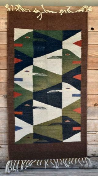 Vintage 100 Wool Wall Hanging Rug Swimming Fish Pattern 40 " X 22 " Mexico