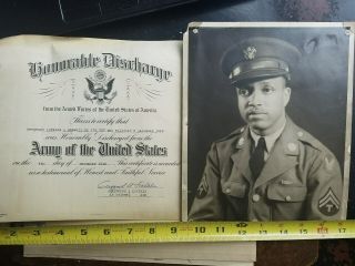 Vintage Black Soldier Photo 8 X 10 From 1945 Named With Discharge Papers