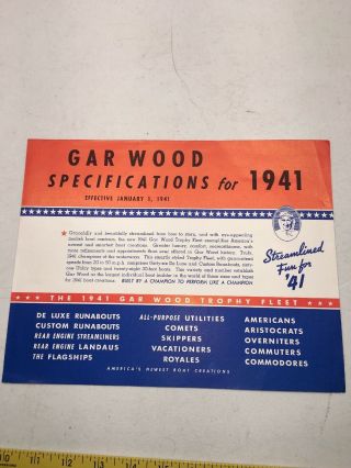 Ad Specs Chris Craft Boat Brochure 1941 Gar Wood Runabout Stream Utility Comets