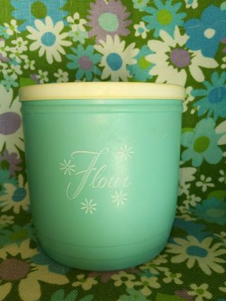 Vintage Turquoise Flour Canister With Lid Mcm Plastic