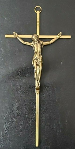 Vintage Brass Gold Jesus Christ Crucifix Wall Cross All Metal 10 "