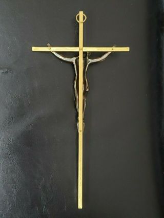 Vintage Brass Gold Jesus Christ Crucifix Wall Cross All Metal 10 
