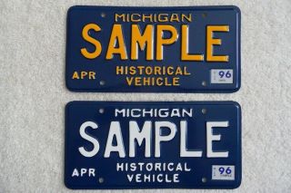 Michigan (2) 1996 Historical “sample” License Plates – Look