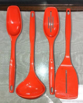 Set Of 4 Piece Vtg Foley Orange Nylon Kitchen Utensils Spoons Spatula Ladle