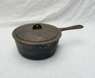 Vtg Antique Made In Usa 3 Quart Cast Iron Pot Pan Skillet Cookware Kitchen W Lid