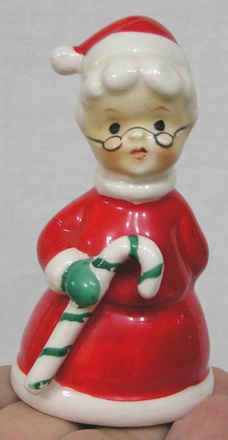 Vintage Christmas Mrs Santa Claus Figural Bell W Candy Cane Japan 1960s