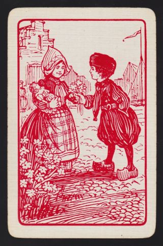 1 Single Vintage Swap/playing Card Dutch Couple Children Clogs Doll Flowers