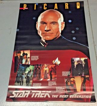 Vintage Poster 1992 Star Trek The Next Generation Jean - Luc Picard 24 X 36 Inches