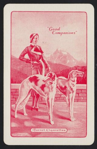 1 Single Vintage Swap/playing Card Turret Cigarettes Smoking Lady Borzoi Dogs