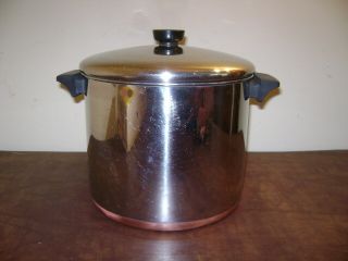 Vintage 1801 Revere Ware Stainless Steel Copper Bottom 8 Quart Stock Pot 90k