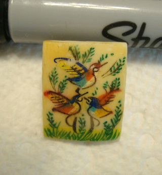 Vintage Antique Miniature Painted BIRD Celluloid Button 5/8 