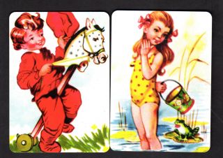 Wide Swap/playing Cards - Girl With Bucket And Frog & Boy On Horse Toy X 2
