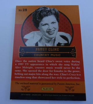 PATSY CLINE 2014 PANINI GOLDEN AGE 28 AUTHENTIC WORN RELIC 2