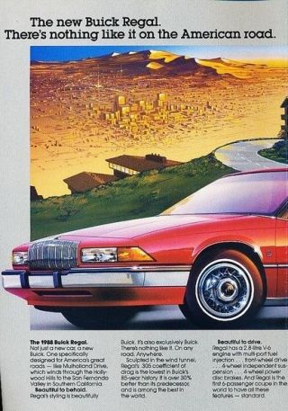 1988 Buick Regal Coupe 2 - Page Advertisement Print Art Car Ad J870