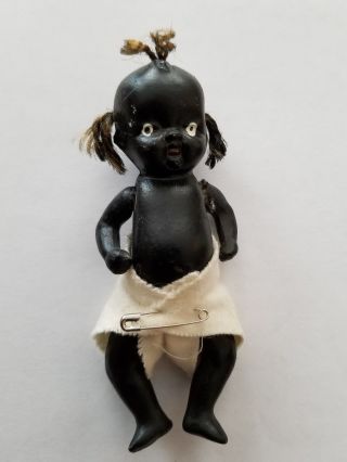 Baby Doll Jointed Miniature Bisque African American Black Japan Vintage 4.  25 " L