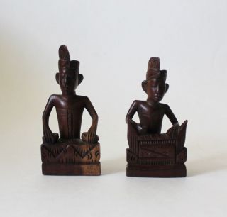 Hand Carved Wooden Balinese Gamelan Musician Figurines Bali Java Ethnic Folk Art