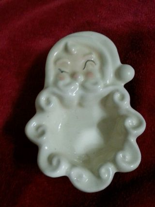 Rare Vintage 1940s Ceramic Santa Face Nut Candy Dish Or Spoon Rest - Hard To Find
