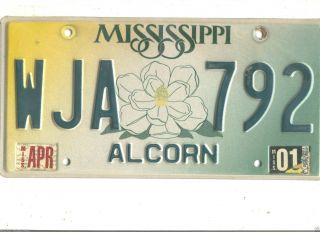 2001 Mississippi Wja 792 Alcorn County License Plate Tag