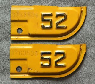 California.  1952.  License Plate Metal Registration Tab / Tag.  Matched Pair.