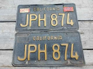 Vintage 1963 California Black License Plates Pair Jph 874