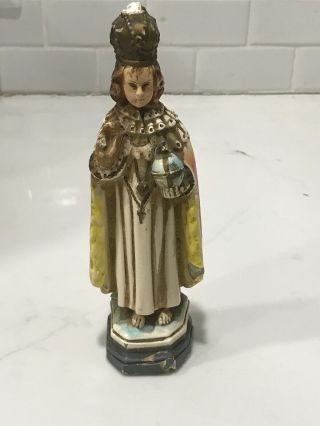 Vintage Chalkware 7.  5 " Tall Jesus Of Prague Wall Hanging Plaque Religious Statue