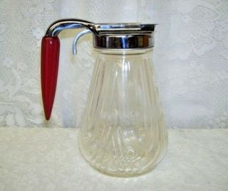 Vintage Glass Syrup Pitcher With Red Handle