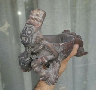 Pre Columbian Style Aztec Rain God Tlaloc Copal Clay Censer Mexico Maya Olmec