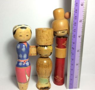 Vintage Japanese Kokeshi Dolls Tradtional Hand Crafts Painted Size 4.  5 ",  6 "