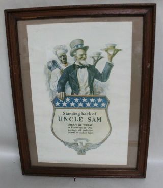 Antique Framed Cream Of Wheat Uncle Sam Ad Black Americana