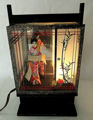 Vintage Japanese Geisha Girl Doll Diorama Night Light Shadow Box