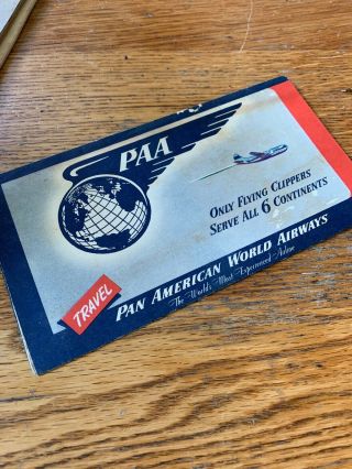 Pan American World Airways Ticket Jacket Folder 1950’s Clippers Airplane Look