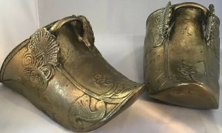 Pair Antique Ornate Brass Stirrup Spanish Conquistador Horse Foot Shoe Armor